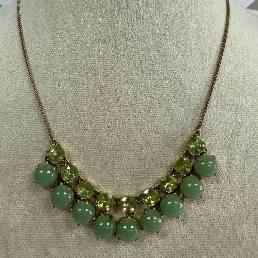 J Crew Pretty Green & Gold Necklace